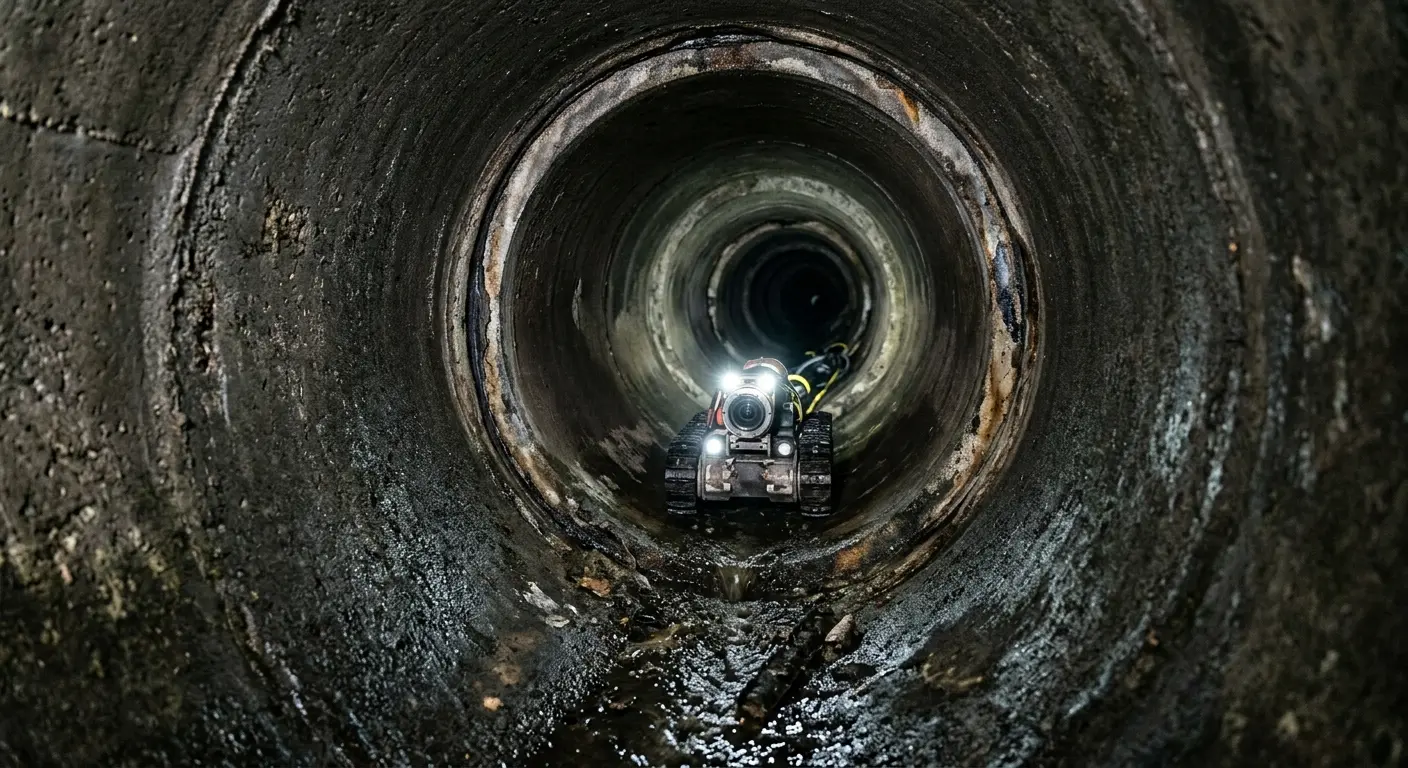 Robotic sewer camera inspecting pipe interior for Drain Snake Service in St. Thomas